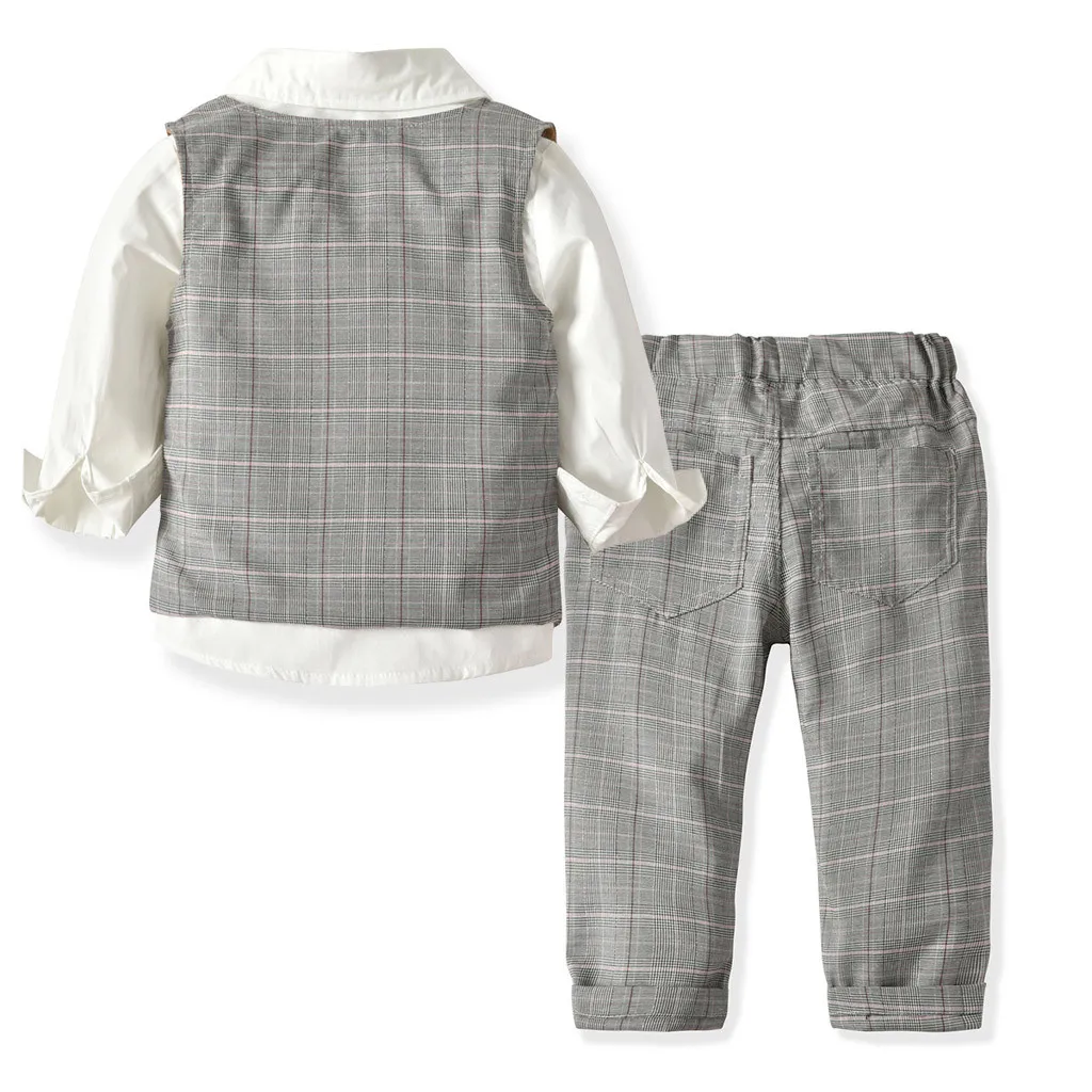 MUQGEW children boy clothes 4PC Toddler Baby Boy Bowtie Gentleman Vest T-Shirt Pants Wedding Suit Cloth Sets fortnited enfant#y2 |