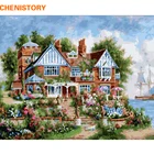 Картина по номерам CHENISTORY сделай сам, бескаркасная вилла, Приморский Пейзаж, Современная Настенная картина, ручная роспись маслом, домашний декор