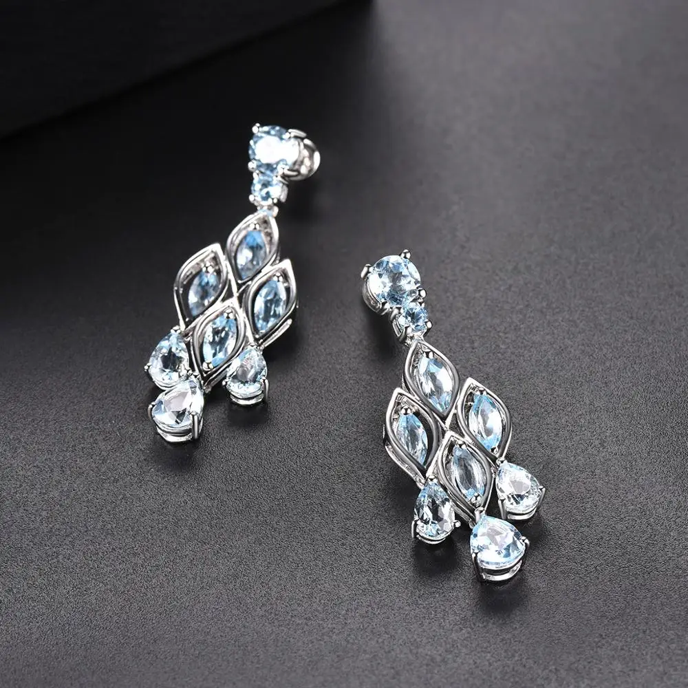 Hutang 7.30ct голубой топаз серьги-гвоздики натуральный драгоценный камень 925 пробы серебро изысканные Элегантные классические синие ювелирные изделия для женщин новые