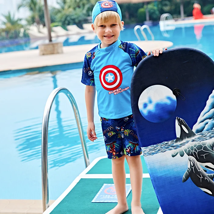 Children Swimsuit Boy Short Sleeve Swimwear Kids Anti-UV Baby Boys Two Piece Bathing Suits Swimming Suit 2019 | Спорт и развлечения