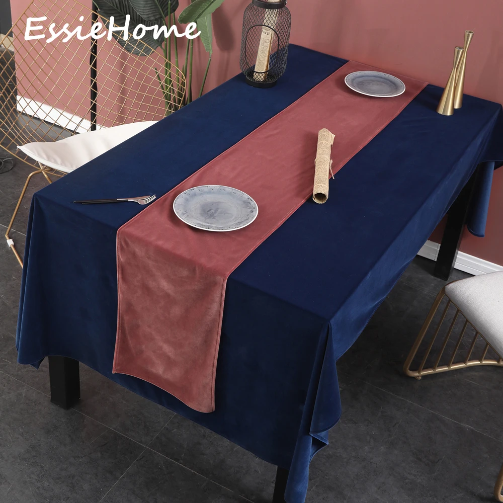ESSIE HOME Rose Pink Single Side Matte Velvet High End Table Runner Wedding Decoration Placemat |