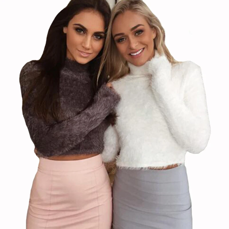 Модный женский осенне-зимний теплый короткий мохеровый свитер пушистый пуловер