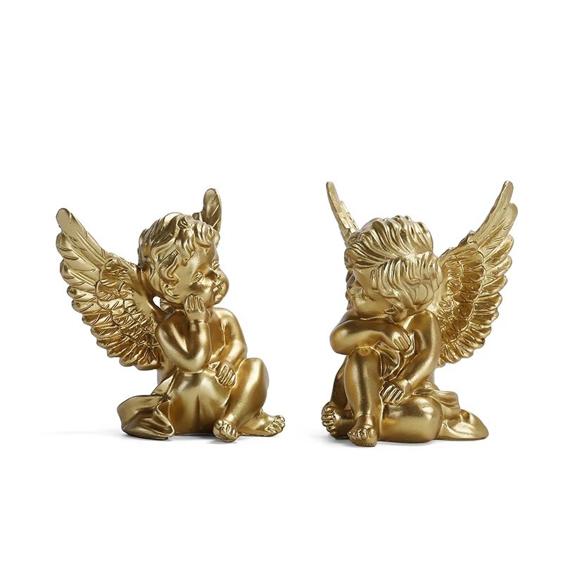 

European style Creative Gold White Lovely Angel Resin Home Ornaments Crafts Exquisite Gift Cupid White Angel Statues Decoration