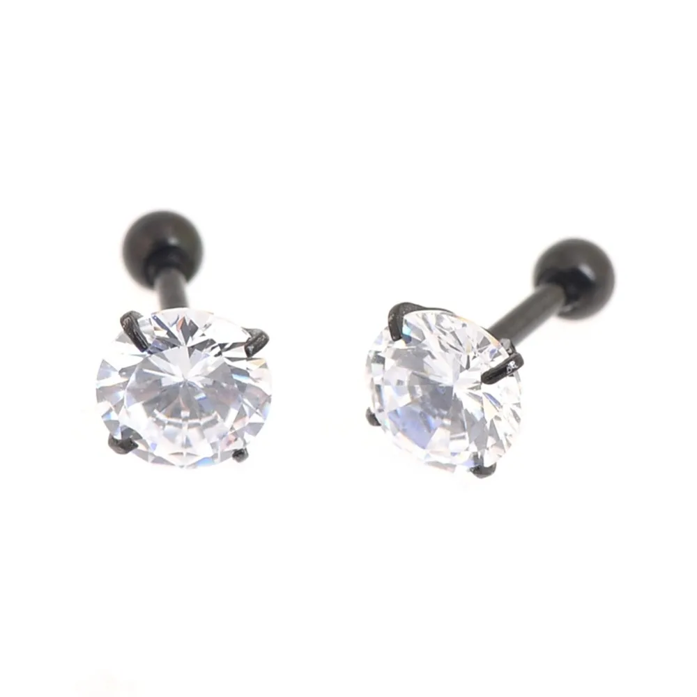 2 PC Surgical Steel Prong Set Zircon Crystal Ear Cartilage Tragus Helix Piercing Bar Top Upper Stud Earring Tunnel Plugs 16g | Украшения и