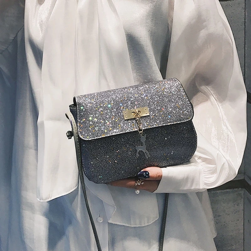 Perilla Women Vintage Sequins Leather Bags Fashion Small Shell Bag With Deer Design Shoulder Casual Crossbody | Багаж и сумки