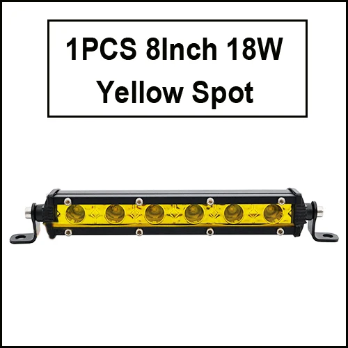 1pcs 18W Yellow Супер тонкий 18 Вт 36 Вт 54 Вт 72 Вт 90 Вт Однорядный светодиодный светильник-бар для внедорожника грузовика 4X4 Автомобильный чистый Точечный светильник для вождения s 12 в 24 В белый желтый - Цвет: 1pcs 18W Yellow