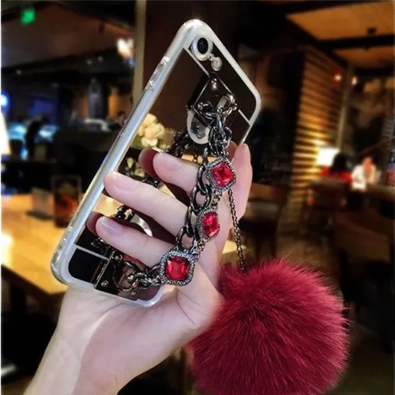 Для huawei P20 Plus P10 selfie P smart mate 10 lite Pro Стразы зеркальная цепочка браслет лиса меховой