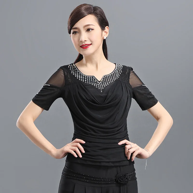 Женская одежда для латинских танцев облегающая блузка с коротким рукавом и