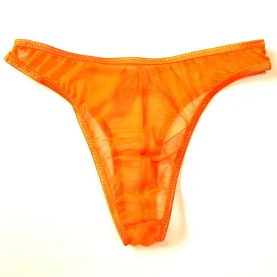 orange red Mens Sexy Transparent Bikini Thongs Swim G-strings Bottoms Low Waist Male Breathable Mesh Panties Tanga T Back Beachwear Sunbath - Цвет: orange red