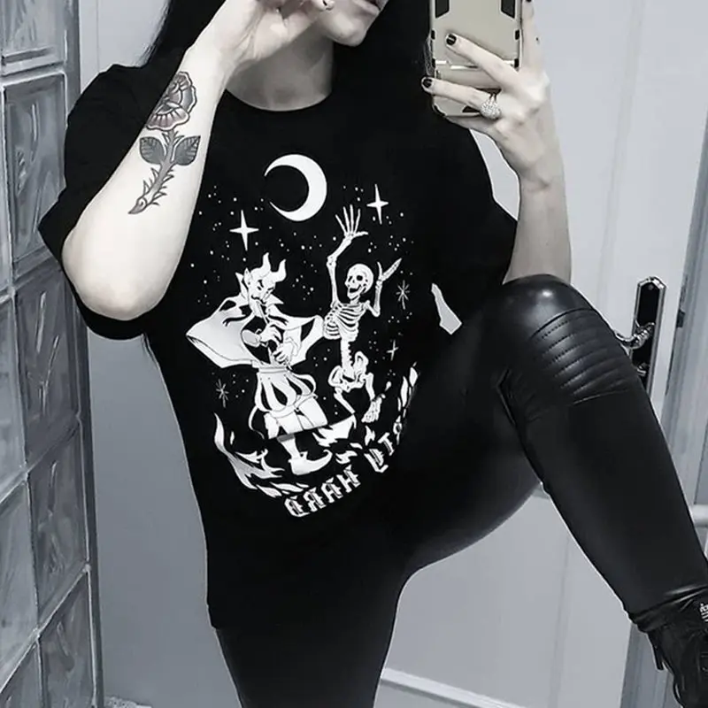 Готическая уличная женская футболка с принтом черепа летние топы свободная