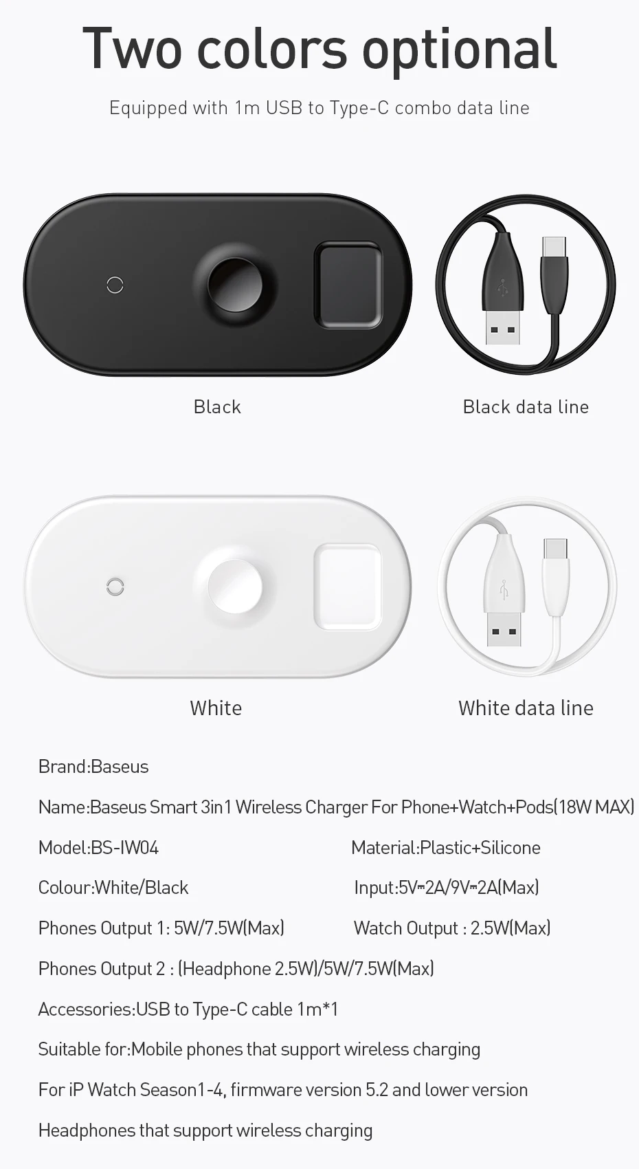 Baseus 3 в 1 Qi Беспроводное зарядное устройство для Airpods Apple Watch 4 3 2 1 iWatch быстрая Беспроводная зарядная подставка для iPhone Xs Max X samsung
