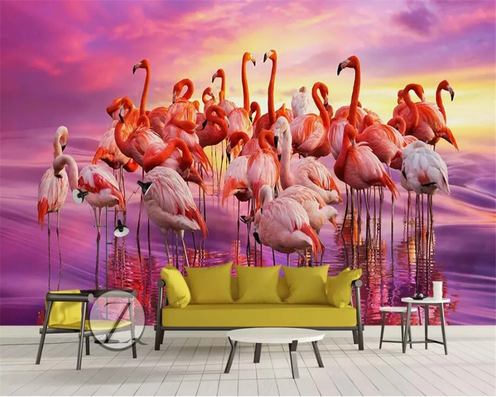 beibehang Custom Wallpaper 3d Photo Mural Children's Room Beautiful Fashion Flamingo Sea Creative Living Wall 8d - купить по