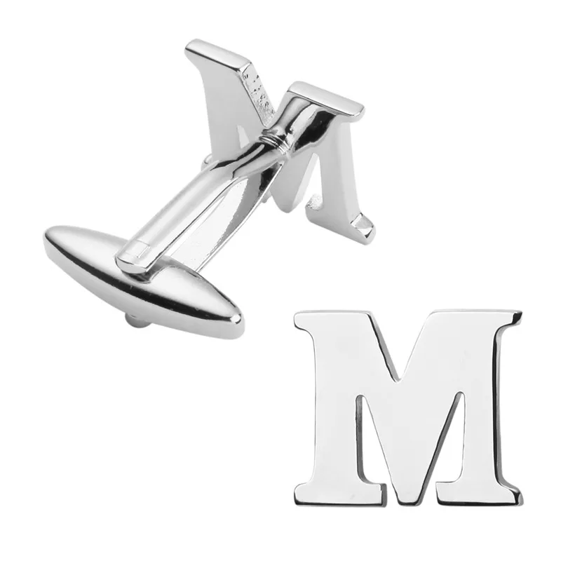 Высокое качество медного материала запонки, модный серебряный M буквы запонки, мужские свадебные подарки