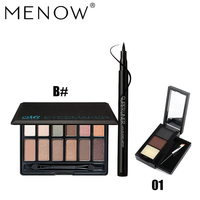 Menow бренд Make Up Set обнаженной тени для век Палитры и мягкая голова Подводка для глаз и Водонепроницаемый для бровей Косметическая пудра косметический набор Прямая поставка 5341 - Цвет: 01B