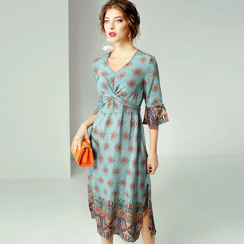 Новое поступление 2019 года шелковое платье трапециевидной формы 100% яркое с