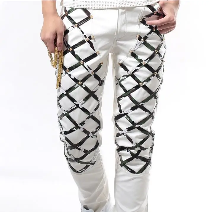 Мужские камуфляжные брюки с заклепками черные белые красные|pants men|pantalon hommemen pants |
