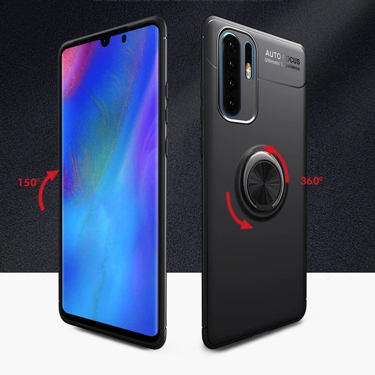 Чехол для Huawei P30 Pro мягкий силиконовый с подставкой и кольцом магнитный