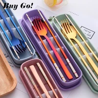4pcsset 188 stainless steel chopsticks spoon fork set portable dinnerware set with box travel cutlery set children tableware