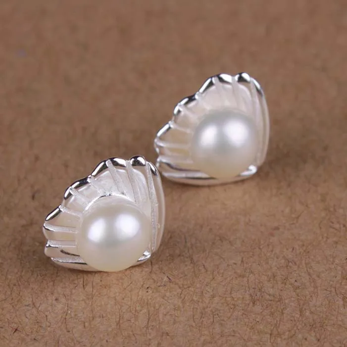 

925 pure silver alloy gold pearl earrings