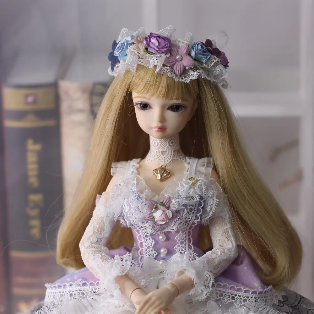 Кукла DBS 1/4 bjd 45 см фиолетовое розовое платье Цветочная повязка на голову ожерелье