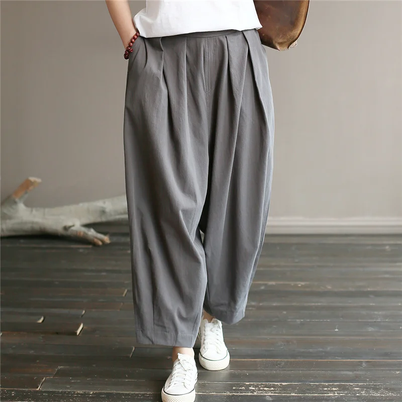Women Autumn Straight Pants Cotton Elastic Waist Trouser 2019 Fall Solid Color Loose Casual Women Full Length Pants