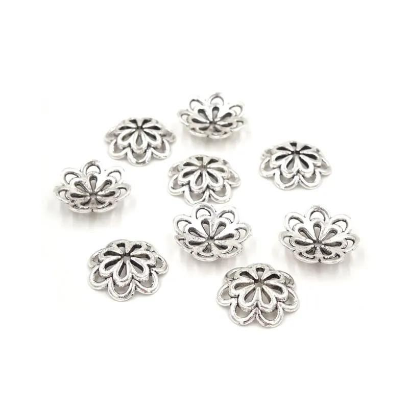 

200pcs 14mm Metal Alloy Beads Caps Flower Antique Silver Bead Cap Accessories For Jewelry