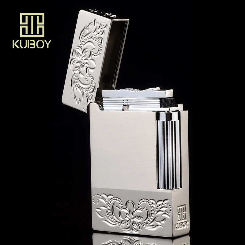 Высококачественная брендовая газовая зажигалка KUBOY белый матовый никель