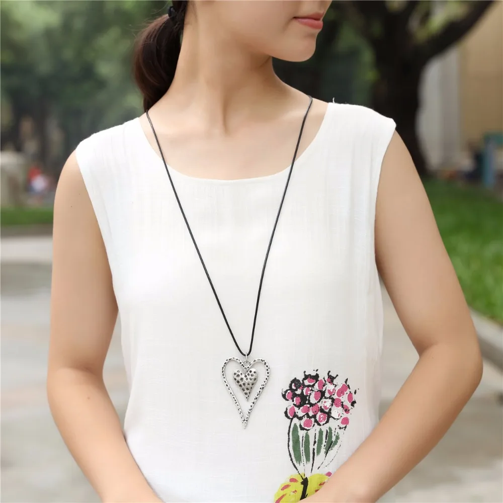 Винтаж серебряный кулон сердце Для женщин jewelry основа для кулонов и ожерелья Колье Длинные Цепочки и ожерелья Colar Рождественский подарок