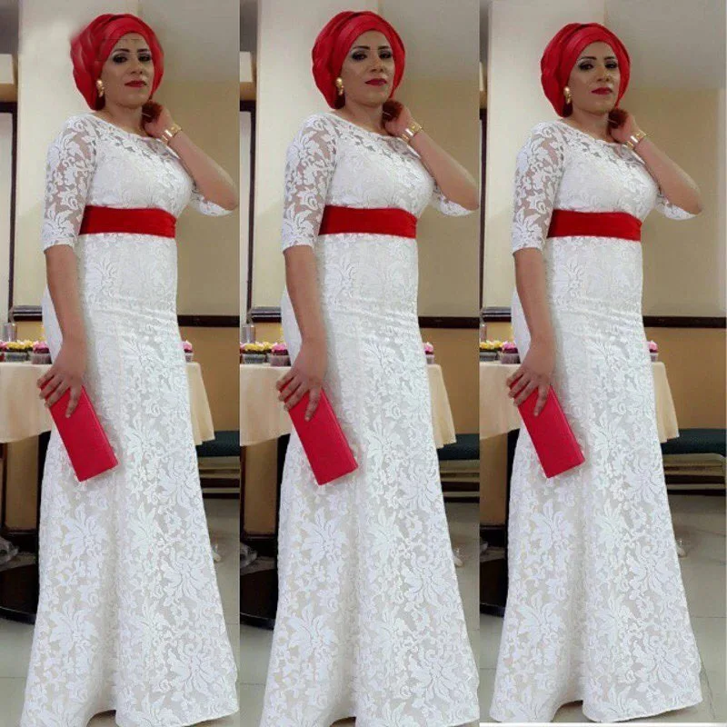

2019 White Lace Nigeria Evening Dress Aso Ebi Style South African Mermaid Evening Gowns Plus Size Formal Party Dress Custom Made