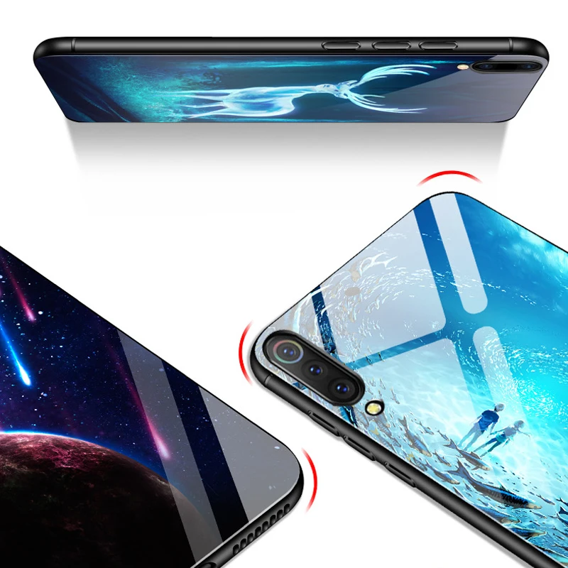 MI9 светящийся чехол из закаленного стекла для Xiaomi Mi 9 8 SE Lite Pro Mix 3 5X A1 6X A2 HD гладкая
