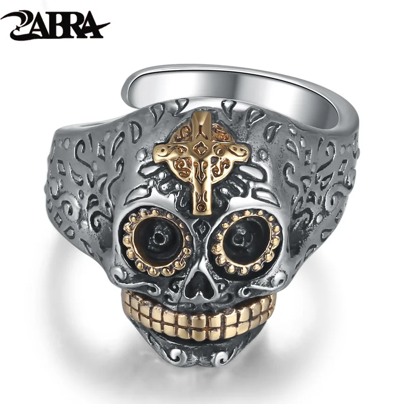 ZABRA 925 Sterling Silver Skull Gold Color Cross Ring for Mens Vintage Punk Rock Gothic Bague Argent Men Jewelry Anel Masculino | Украшения