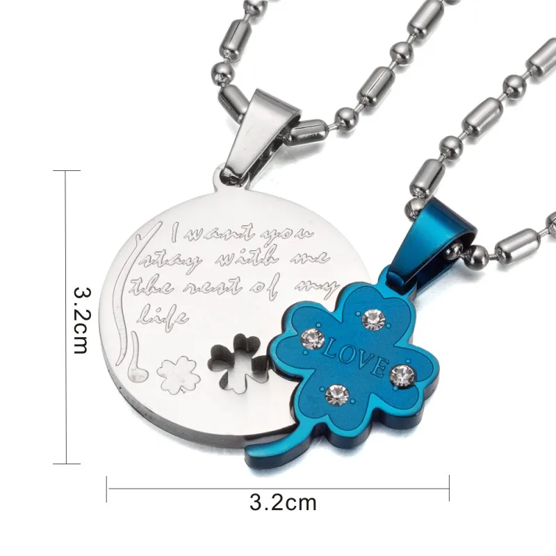 Двухцветное ожерелье с кулоном в виде сердца четырехлистного клевера для мужчин