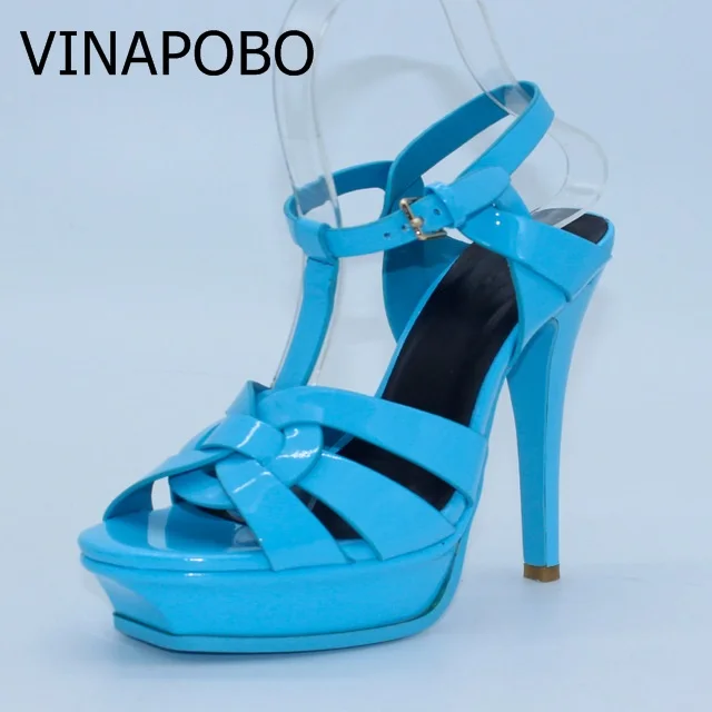 VINAPOBO из высококачественной натуральной кожи босоножки на высоком каблуке Для женщин пикантная обувь женская обувь nudel обувь Свадебные Вечерние туфли на платформе - Цвет: 10CM