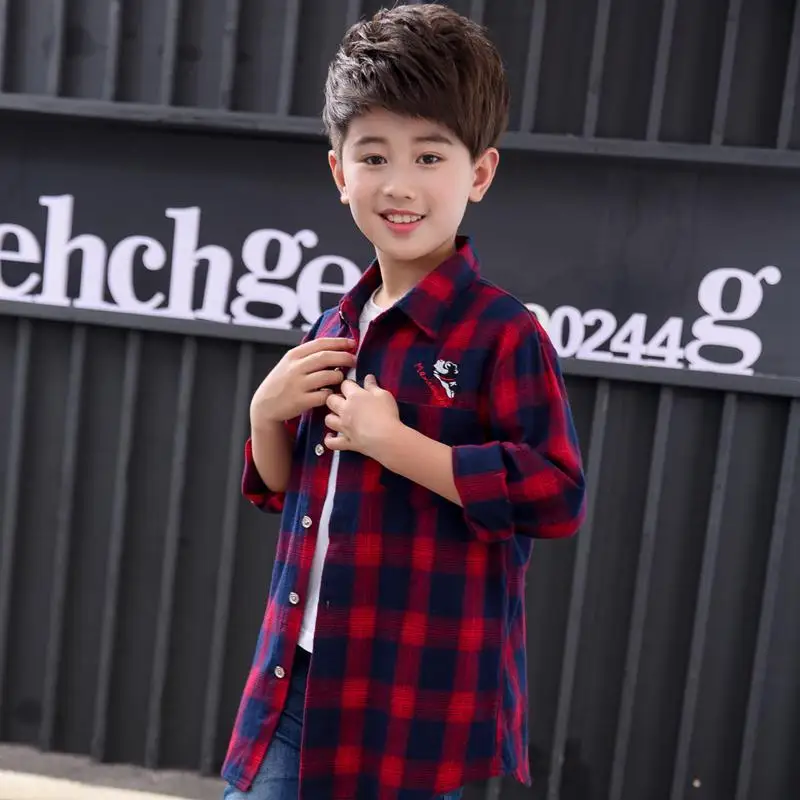 Plaid Shirts For Boys Tops Autumn Children Clothing Teenager Outerwear Kids Blouse Infant Toddler Boy Shirts Chemise Garcon - Цвет: 8
