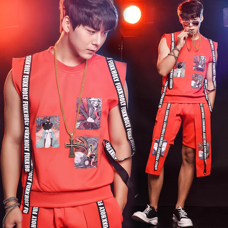 

M-6XL!!! 2018 Nightclub bar singer red hip hop buiter vest table costumes suit men's summer The singer's clothing