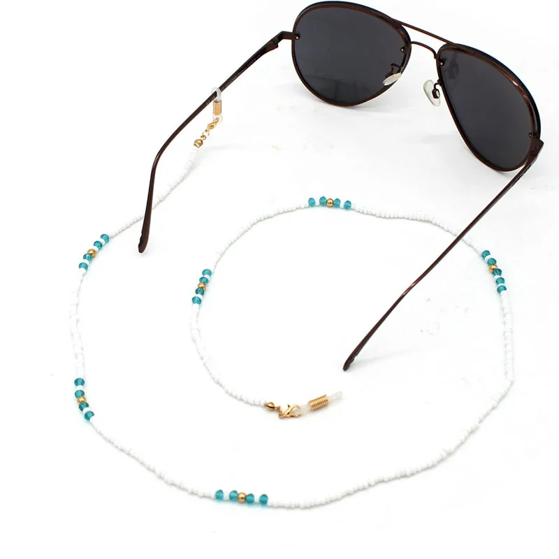 Цепочка для очков с белыми акриловыми бусинами и синими кристаллами шнур ремешок