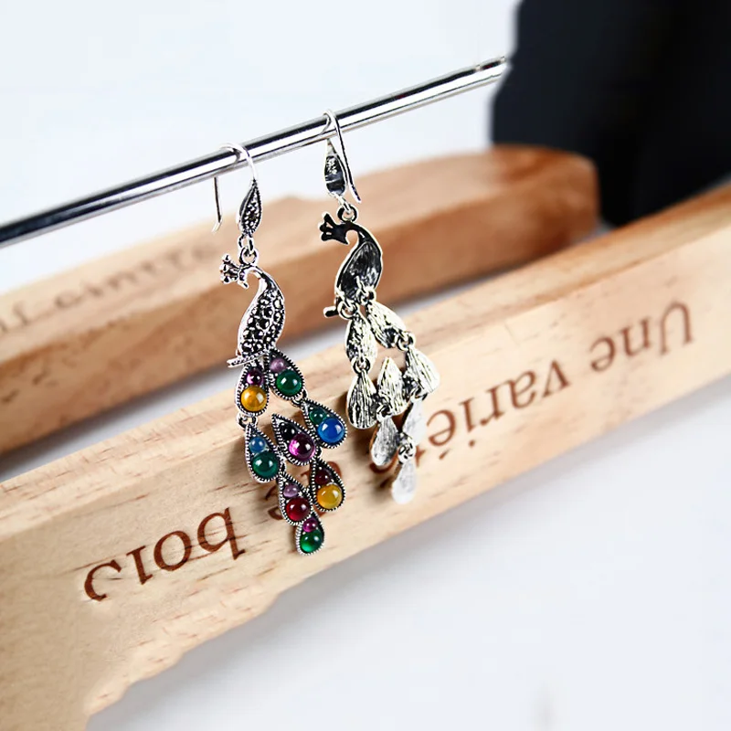 Женские винтажные серьги-подвески из тайского серебра 925 пробы с халцедоном |