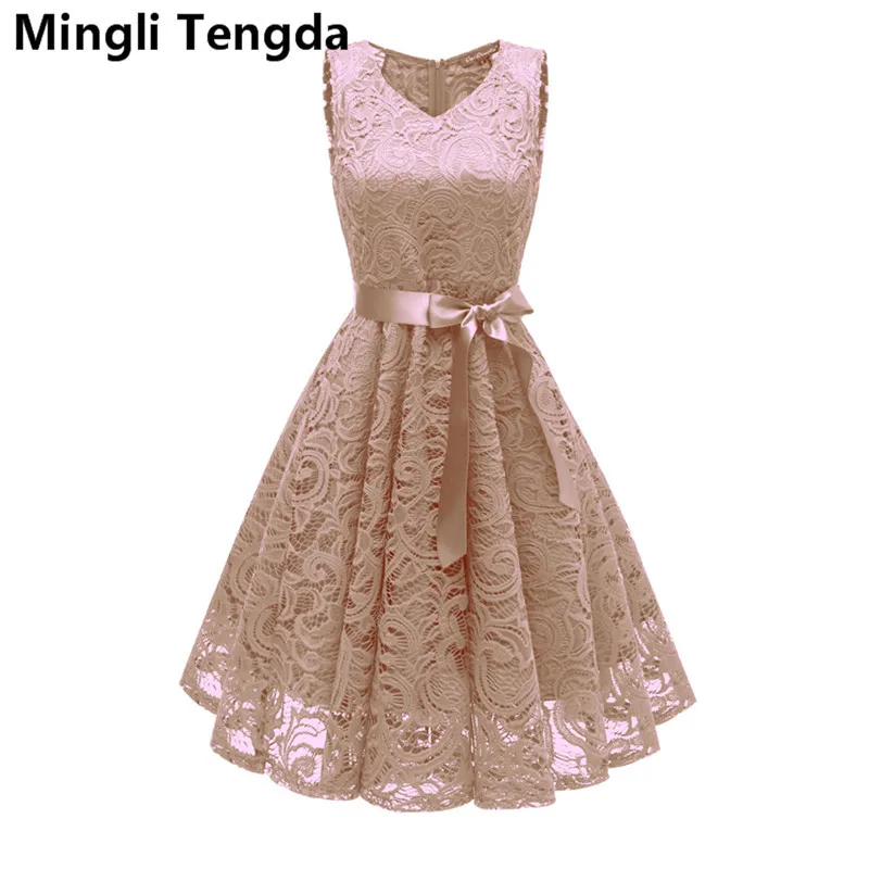 

Mingli Tengda розовое/серое ТРАПЕЦИЕВИДНОЕ женское кружевное платье для свадебной вечеринки с V-образным вырезом Короткое платье подружки невест...