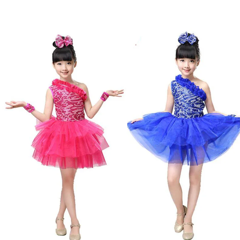 Детское платье для балета с синими блестками девочек джазовых танцев вечеринок