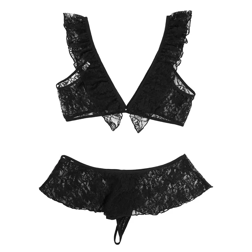 2 шт. Мужская одежда для сна с цветочным кружевом без рукавов бюстгальтер принтом