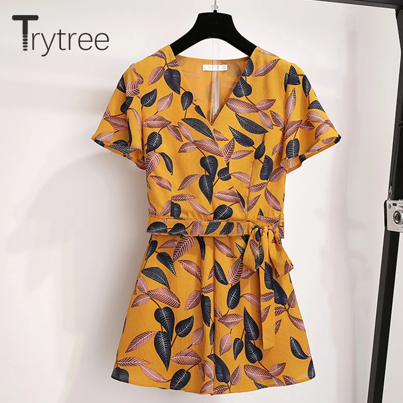 Trytree/летний женский комплект из двух предметов повседневный топ с v-образным