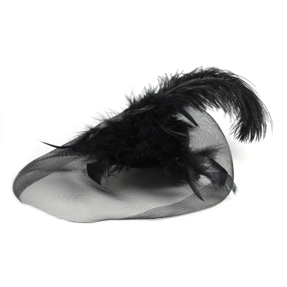 Новый черный перо мини топ шляпа органза сетка заколка для волос девушка