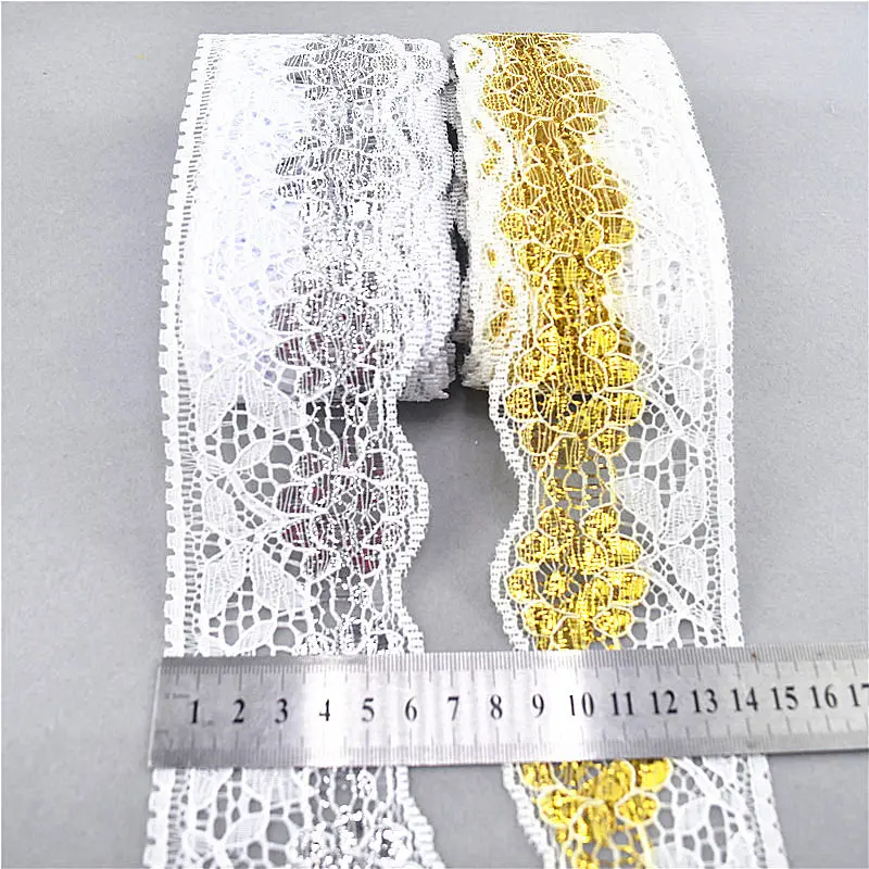 Новинка Высококачественная кружевная лента 10 ярдов золотистая и серебристая