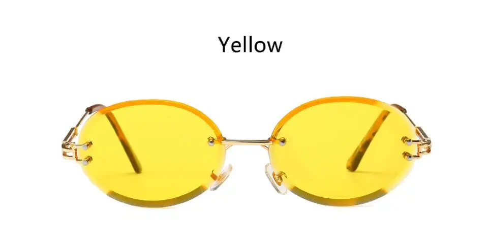 yellow Овальные Солнцезащитные очки без оправы, маленькие круглые женские очки, модные мужские очки, Женские винтажные желтые очки, роскошные брендовые красные очки 90s - Цвет линз: yellow