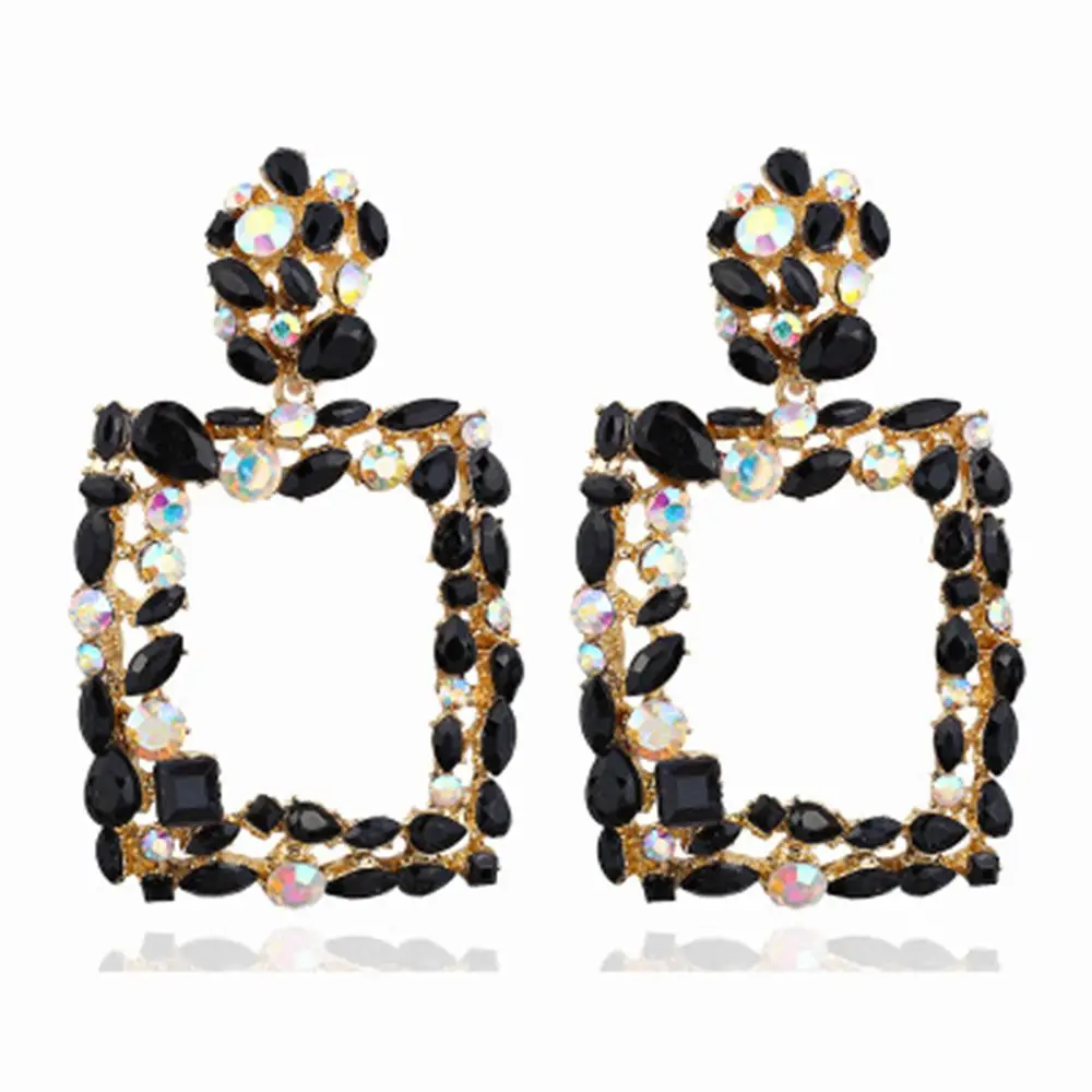 Серьги женские квадратные с кристаллами 1 пара розовые массивные серьги в форме