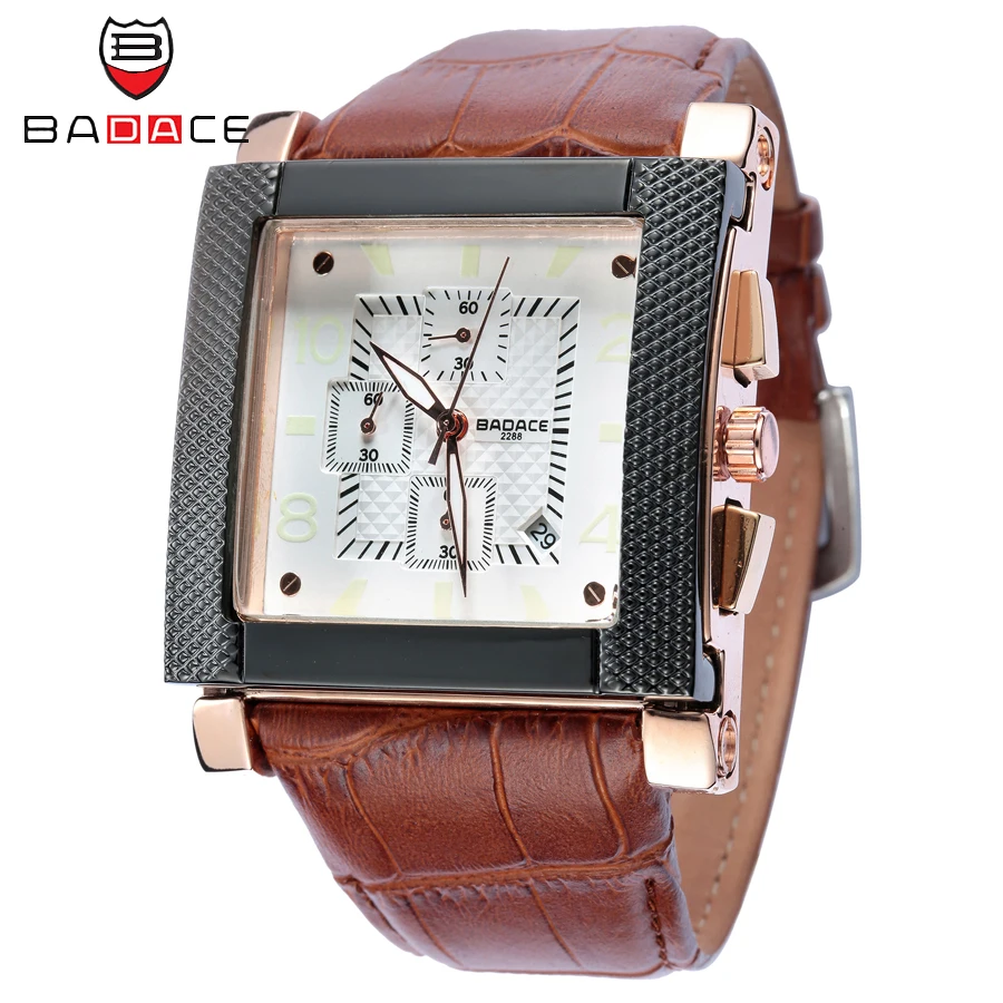 

Мужские часы BADACE, Роскошные наручные часы с календарем, часы из натуральной кожи, 6 точек, квадратные часы, браслет, часы для мужчин 2288
