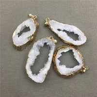 my0411 freeform white crystal quartz slice drusy pendant charm quartz druzy slab pure gold color edge necklace pendant