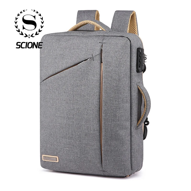 

Scione Men Solid Business Laptop Backpack Hide Shoulder Strap Bags For Men Women Student Password Lock Leisure School Back Pack