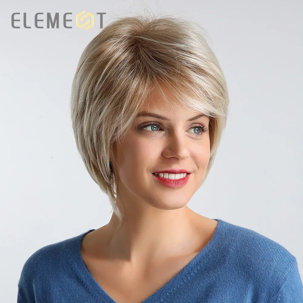 Element 6 дюймов короткие синтетические волосы парик для женщин смесь 50% человеческих волос смешанный коричневый цвет натуральные головные уборы вечерние парики для работы