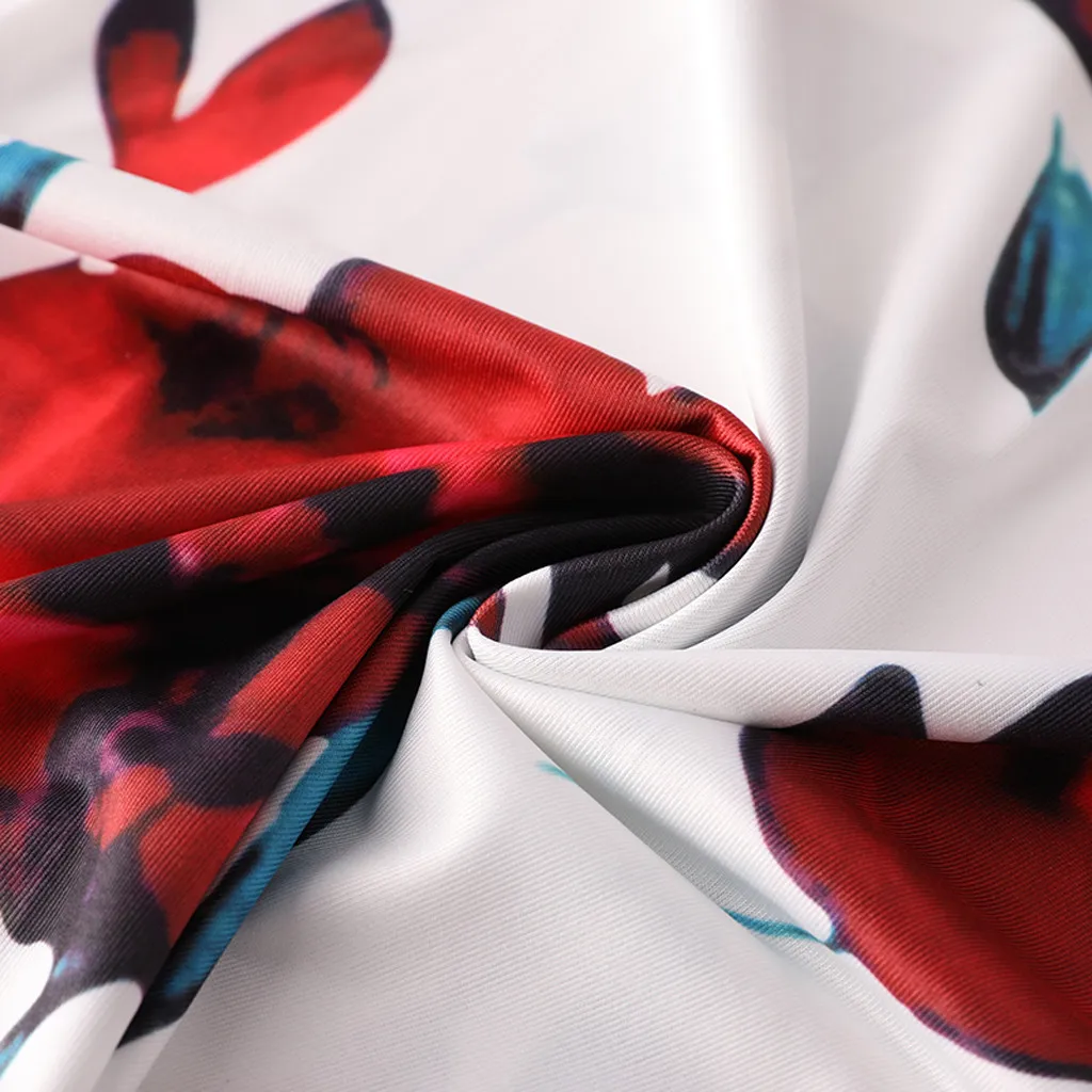 Летнее платье до колена с коротким рукавом сексуальное цветочным принтом и